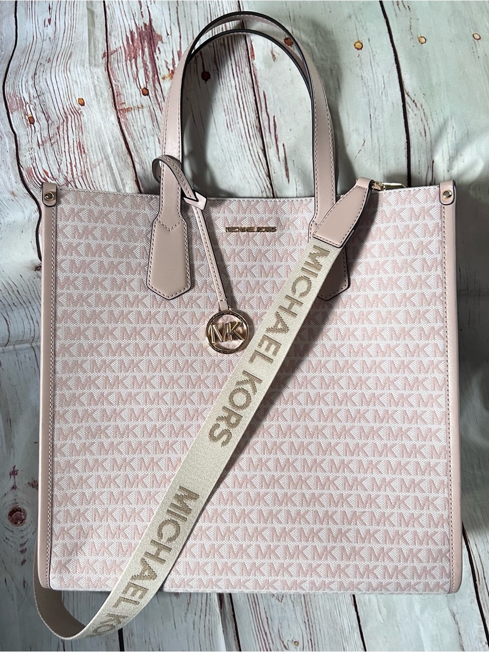 Michael Kors Large Signature Logo Tote with Branded Strap Blush Pink NWOT - Picture 5 of 12